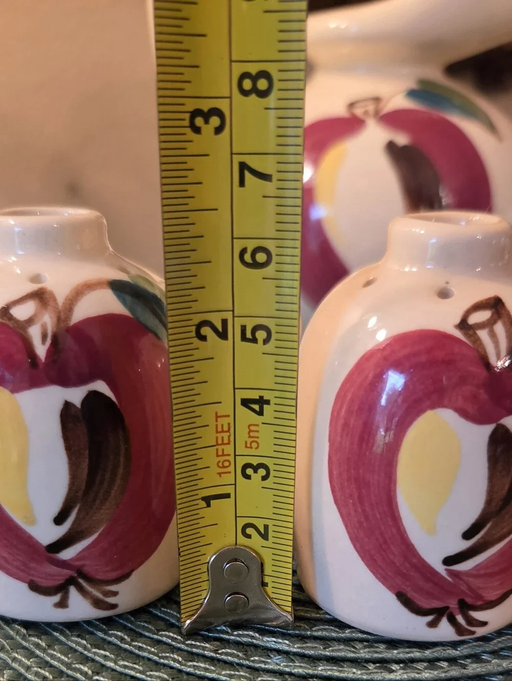 3 Pc Set Vtg Puritan Pottery Apple Honey Jug Salt & Pepper 1940's Kitchen Retro